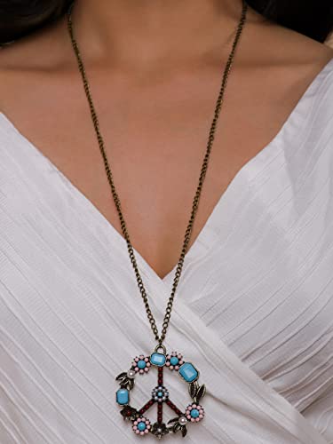 MINACHI Bohemian Vintage Hippie Flower Colorful Beads Peace Sign Pendant Necklace, Hippie Jewelry Gift for Women2