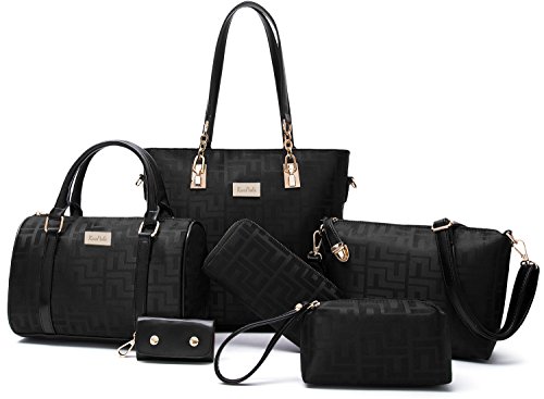 Women Shoulder Handbag for Work Purse 6 Piece Set Bag (black-7) Women Shoulder Handbag for Work Purse 6 Piece Set Bag (black-7)