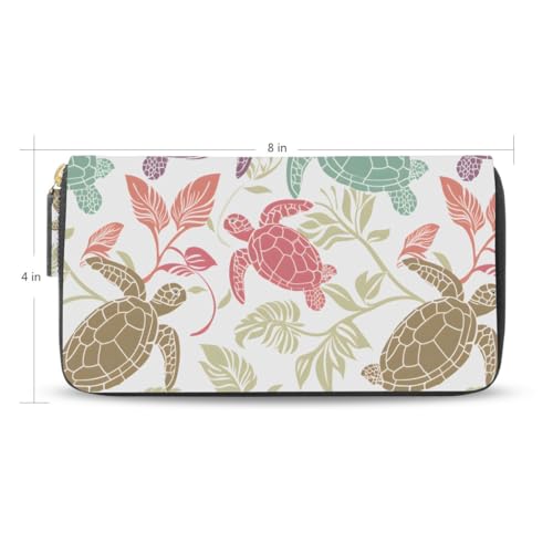Women PU Leather Wallet Multicolor Turtles and Tropical Leaves Pattern Money Credit Card Holder Organizer Purse2