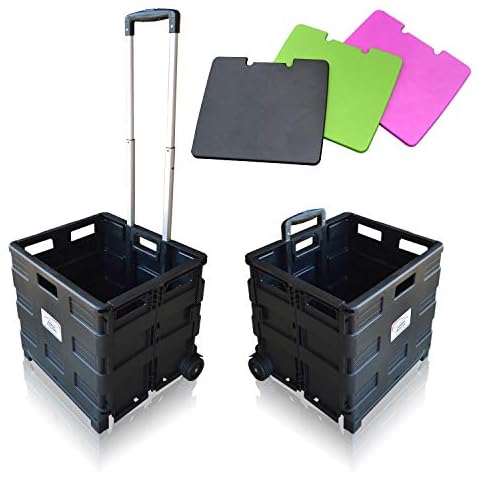 SUN LEISURE® Heavy Duty Folding Trolley Box Cart, Extra Large Size, Folds Flat, Capacity 40kg (Black Trolley with LID) Cover