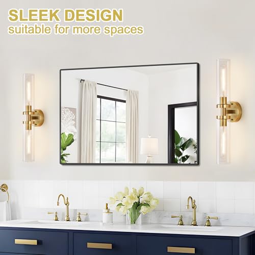 Image of Wall Sconces Set of Two, Hardwired Brushed Gold Bathroom Sconces Wall Lighting with Clear Glass, Modern Sconces Wall Decor Set of 2 Bathroom Light fixtures for Mirror Hallway (Bulbs Not Included)