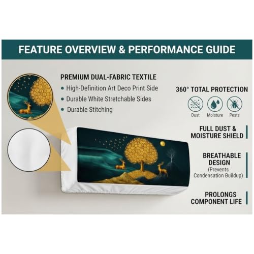 Image of Printed AC Cover for Indoor Split AC 1.5 Ton (Golden Deer New) | Air Conditioning Dust Cover, Folding Designer, 97 x 31 x 21.5cm