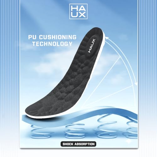Image of HAUX PU Foam Comfort Insoles for Men | All-Day Cushioning & Durable Support,Lightweight, Durable, and Flexible, Dynamic Arch Technology for Neutral to High Arches (Black, 6)