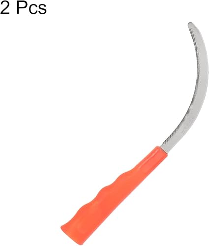 Miniatura 3 de HARFINGTON 2 piezas de hoz de limpieza de cepillo de 6 pulgadas con hoja dentada de acero al carbono forjado y mango de plástico naranja, cuchillo