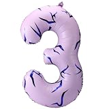Tasdurian 40" Number 3 Kpop Theme Tattoo Foil Balloon Purple Birthday Party