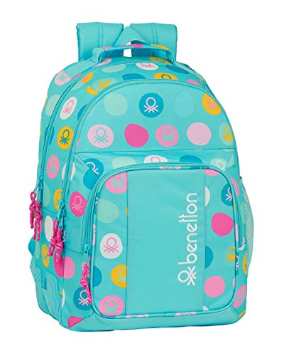 Safta 612051773 Mochila Doble con cantoneras Adaptable a Carro Benetton  Topos Turquesa