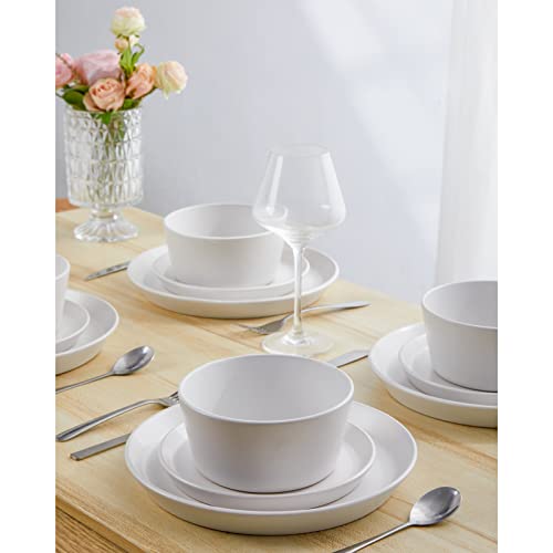 Dinnerware Sets For 4,12 Piece Plates And Bowls Sets,Kitchen Stoneware Dishes Set For 4,Microwave Safe #TOP4