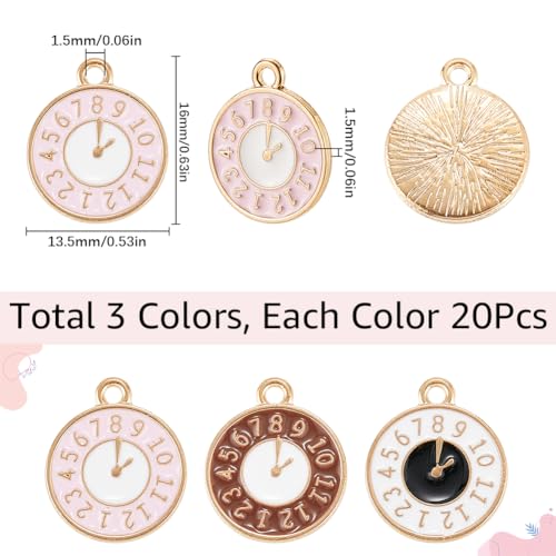 SUNNYCLUE 1 Box 60Pcs 3 Colors Gold Clock Charms Enamel Charm Bulk Metal Alloy Pink Brown Alarm Watch Number Mini Dangle Charm for Jewellery Making Charms Bracelets Necklaces DIY Crafts Accessories - Image 3