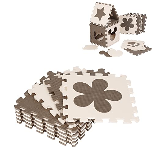 12er-Set 30 × 30 × 0,9 cm Kinder Puzzlematte Eva Schaumstoff Bodenmatten Wasserdicht Spielmatten Krabbelmatte Schutzmatte, Braun+Beige Cover