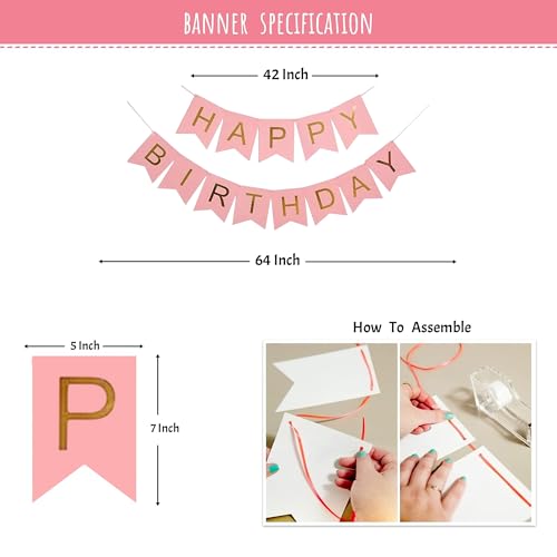 Image of SpecialYou Birthday Decoration Kit for Girls with Pink Paper Fans, Star Foil Balloons & Happy Birthday Banner, Decor for Her, Decor for Kids -10 pcs