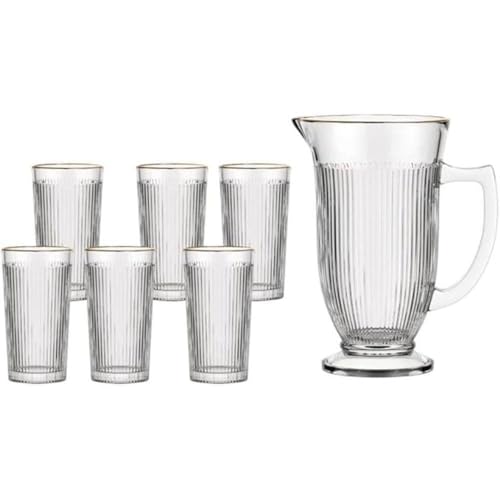 Etilux, Conjunto Jarra com 6 Copos Vidro Com Borda Dourada Hauskraft