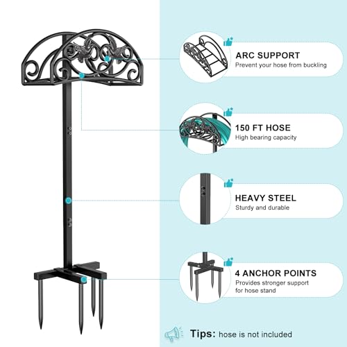 Keten Garden Hose Holder, 4-Prongs Base Freestanding Outdoor Hose Stand Holds 150-feet Hose, Heavy Duty Water Hose Holder Rack and Storage Organizer for Lawn/Yard/Garden (Bird-Style-1)