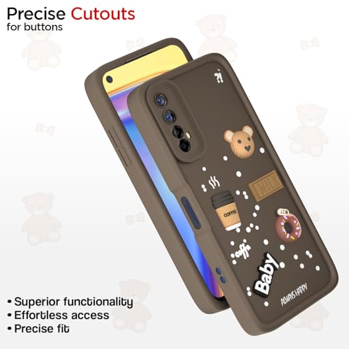 Image of Pikkme Back Cover for Realme 7 / Narzo 30 4G / Narzo 20 Pro | Cute Fun Cartoon 3D Bear Silicone Full Body Protection Bumper Cover (Brown)