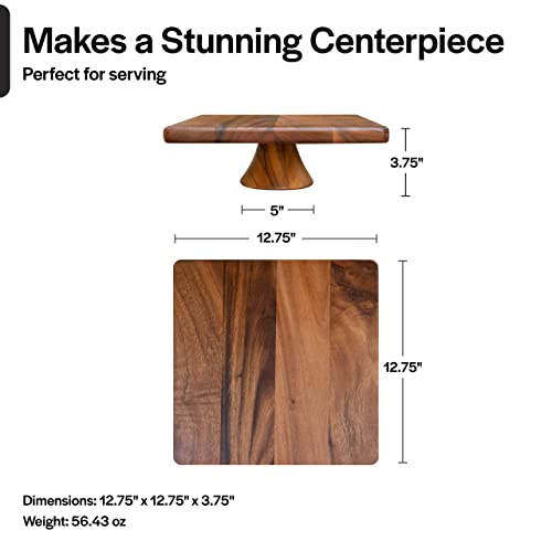 Villa Acacia Cake Stand - 13 Inch Rustic Wood Table Stands For Decorating And Serving - Wooden Pedestal For Cupcake, Dessert, Fruit, Wedding & Birthday Parties - Square #TOP3
