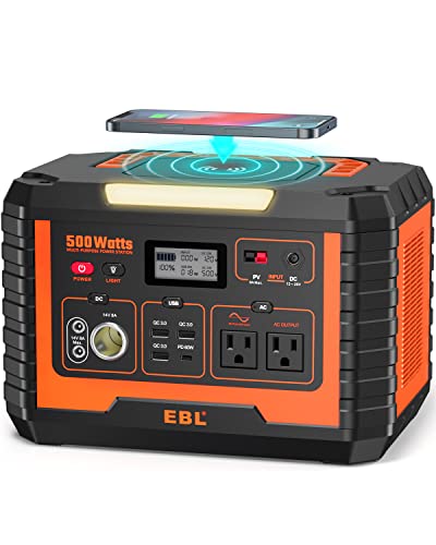 Portable Power Station 500, 519.4Wh Outdoor Solar Generator with 110V/500W AC Outlet for Home Use, Emergency Backup, Camping