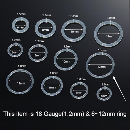Anti-Allergy Plastic Hoop Ear Retainers, Clear Nose Rings, With Buckle, 16G 18G 20G, 6-12mm Rings For Sensitive Ears & Skin2