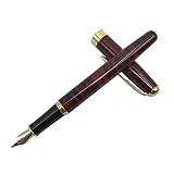 Baoer 388 Metal Fountain Pen Gift Writing Stationery,Golden Clip,Fine Nib (Red)