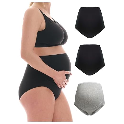 Herzmutter Bragas Premama - Algodón - Braguitas Embarazada - Bragas de Maternidad - Ropa Interior para Futura Mamá - Set de 1 y 3-5130 (XXL, Negro/Negro/Gris)