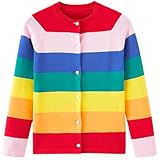 UMELOK Girls' Rainbow 3 Cardigans Sweaters Cotton Long Sleeve School Uniform Rainbow 3, 9-10Y