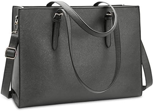 NUBILY Laptop Bags for Women 15.6 inch Large Leather Tote Bag Ladies Laptop Handbag Computer School Shoulder Bag Business Work Bag Black