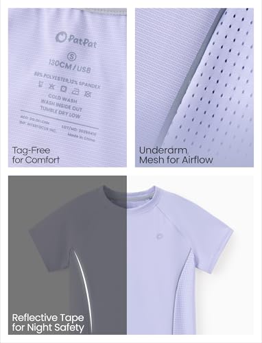 PATPAT Girls Sports Set, Kids T-Shirt (One Piece) with Quick-Dry & Instant-Cooling, Girls 2-in-1 Shorts, Size US14/XL4