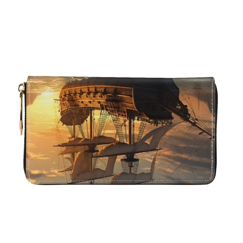 Leather Wallet for Women Men Bifold Wallet Ultra Slim Credit Card Holder Fantasy Pirate Ship Ladies Clutch Purse3