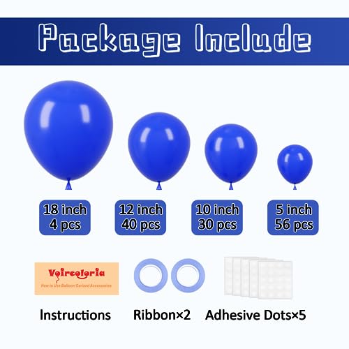 Image of Voircoloria 130pcs Royal Blue Balloons Different Sizes 18 inch 12 inch 10 inch 5 inch Party Latex Balloons for Birthday Graduation Baby Shower Anniversary Nautical Party Decorations