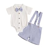 JENJON Bebé Niño 1er Cumpleaños Ropa Wild One Estampado Top de Caballero+ Pantalones Cortos con Tirantes Conjunto de Verano Trajes Compleannos Rayas azul oscuro 0-3 Meses
