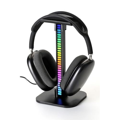 Headphone Stand, Headset Stand, LED Multi-Color Light, 2 in 1, Headset Holder, Over-Ear Headphones Like AirPods Max, Beats, Bose and More, Gaming Accessories, Tabletop Setup (Black)