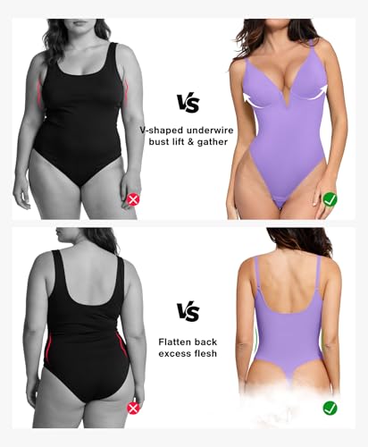 Image of Popilush Deep V Neck Shapewear Bodysuit for Women Tummy Control Backless Body Suits for Women Thong Tank Tops
