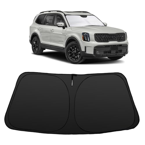 Image of Windshield Sun Shade for 2020-2025 Kia Telluride | Foldable, Full covered for windshield, Block UV Rays, Heat Reduction, Easy to install, Keeps Car Cooler