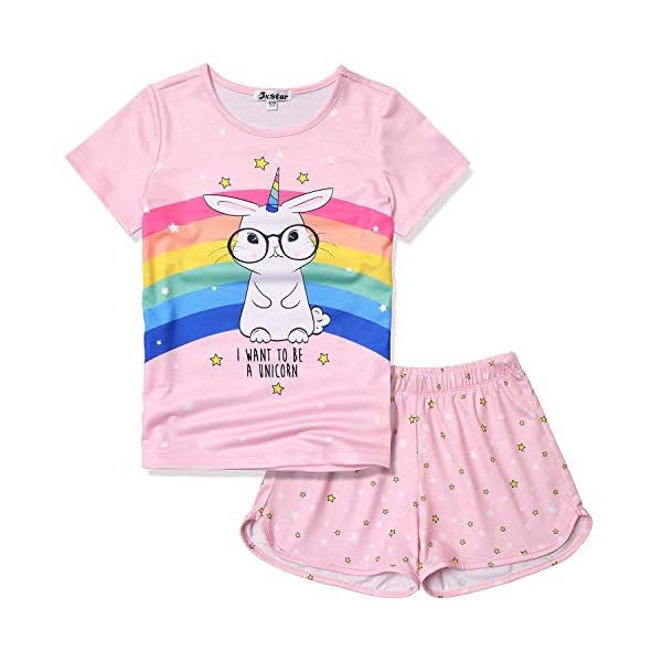 Jxstar Pyjama-Sets für Mädchen, Einhorn-Pyjamas, kleine Kinder, Sommer-Nachtwäsche aus Baumwolle