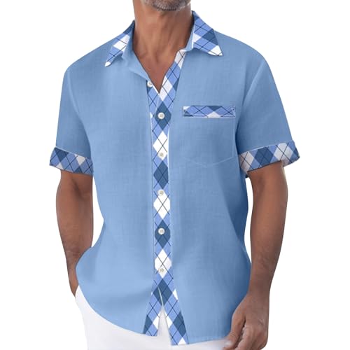 Image of Mens Short Sleeved Shirts, Smart Casual Regular Fit Button Down Cotton Shirt Man Gym Tops Wear (4XL, Sky Blue)