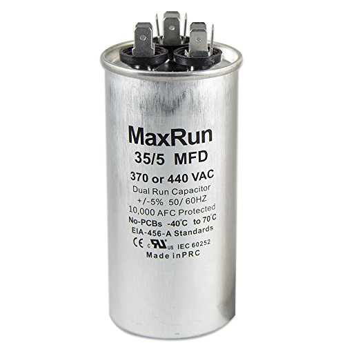 MAXRUN 35+5 MFD uf 370 or 440 Volt VAC Round Motor Dual Run Capacitor for AC Air Conditioner Condenser - 35/5 uf MFD 440V Straight Cool or Heat Pump - Will Run AC Motor and Fan - 5 Year Warranty - Thumbnail 3