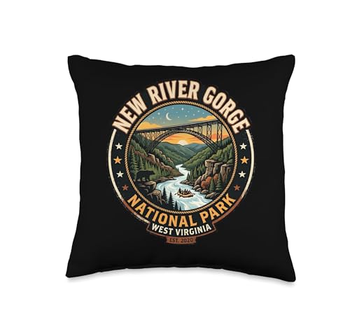 New River Gorge National Park West Virginia Bridge Badge Art Throw Pillow