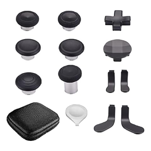 eXtremeRate Metal Replacement Thumbsticks Mod Swap Joysticks for Xbox One Elite Series 2, Gaming Accessories 2 D-Pads 4 Paddles for Xbox One Elite, Elite Series 2 Core Controller - 13 in 1 Black Cover