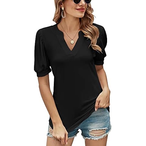 Romanstii Women's Short Sleeve V-Neck T-Shirts Ladie Blouse Tops,Black,M Cover
