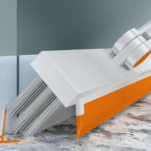 Image of 3-in-1 Tile BathroomCleaning Brush with Wiper | 180 Rotating Head | Long Handle Floor Scrubber Brush for Tile, Toilet | Silicone Wiper Blade, Heavy Brush (Orange)