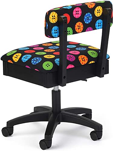 Hydraulic Sewing Chair - With Riley Black Button Motif Fabric #TOP1