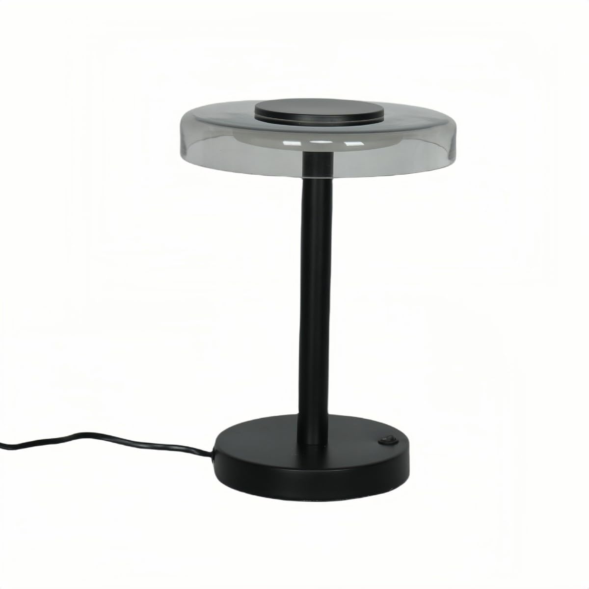 Tischleuchte Volos, Tischlampe Glas LED Wohnzimmer, Schlafzimmer | moderne Nachttischlampe, Schreibtischlampe, Schwarz, Ø 22 cm, Design Dekolampe, mit Kabel, Metallfuß, 30 cm Höhe, Warmweiß