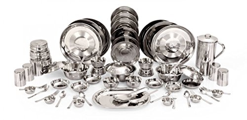 JSI Stainless Steel Dinner Set – Pack of 61 Pcs – High Grade Quality with Permanent Silver Touch Finish.