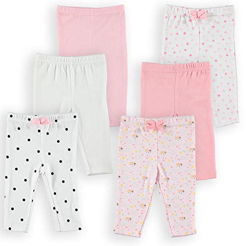 Funny Bunny 6 Pack: Newborn Pants Baby Boys Girls Ultra Soft 100% Cotton Solid and Printed Pants  Baby Set of 6 Leggings (3-6, Girls 1)