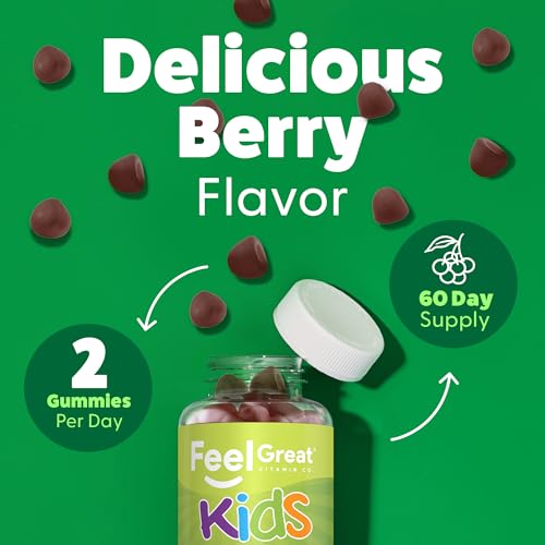 Image of Feel Great Super Green Gummies for Kids | Fruit and Vegetable Gummies | Vegan Veggie Gummy Multivitamin for Kids | Veggie Fiber Supplement | 60 Count