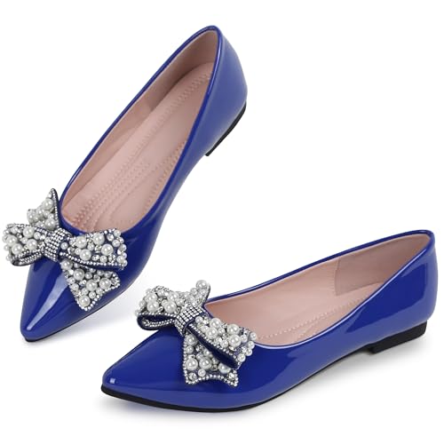 Leather Flats for Women Bling Rhinestone Pointed Non Slip Comfort Slip on Breathable Wedding Dress Ballet Flats Shoes