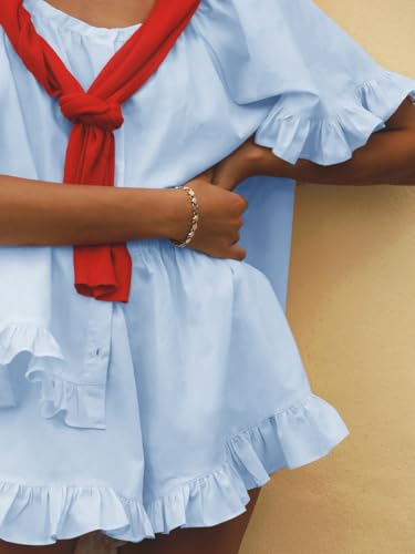 Image of Womens Ruffle Pajama Set Short Sleeve Button Down Top and Shorts | Cotton Ruffle Pajamas Set, Ruffle Shorts Set Women, 2 Piece Shorts Set for Women