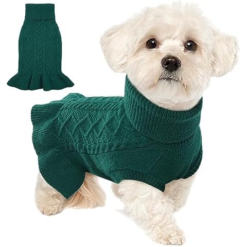 Lelepet Dog Sweater, Medium Dog Sweaters for Girls Christmas Dog Sweaters for Medium Dogs Turtleneck Dog Knitwear Cable Knit Winter Dog Dress Fall Pet Sweater, Pug, Boston Terrier, Medium Dog Sweater Cover