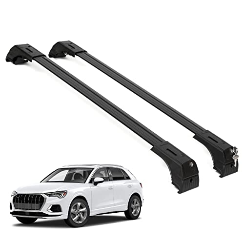 ERKUL Roof Rack Cross Bars for Audi Q3 2012-2018 | Aluminum Crossbars with Anti Theft Lock for Rooftop | Compatible with Flush Rails - Black