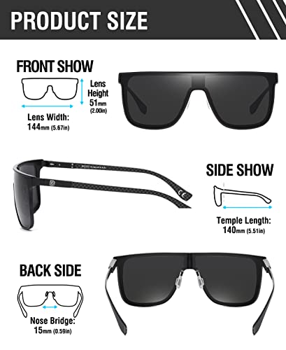 DUCO Trendy Square Sunglasses for Men Women Flat Top Shield Shades Oversized Carbon Fiber Polarized Sun Glasses DC82092