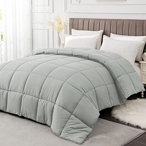 MATBEBY Queen Comforter Duvet Insert - All Season Light Grey Comforters Queen Size - Quilted Down Alternative Bedding Comforter with Corner Tabs - Winter Summer Fluffy Soft - Machine Washable