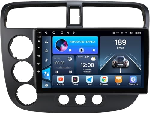 PLKEQS ,8core(3g+32g),Reproductor de Coche Android 15 de 9' para Honda Civic 2000-2006 con conducción a la Izquierda, Carplay inalámbrico, Android Auto, Bluetooth, WiFi, GPS, FM, cámara de reversa